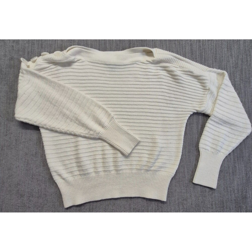Laundry by Shelli Segal White Striped Knit Sweater women's Sm Button Details